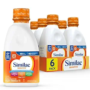 Similac Sensitive Infant Formula, for Fussiness & Gas Due to Lactose Sensitivity, Ready-to-Feed Baby Formula, 32-fl-oz Bottle, Pack of 6