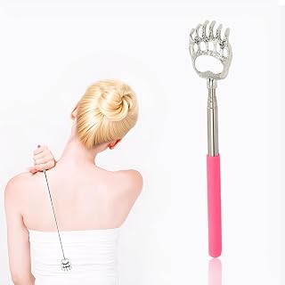 Portable Extendable Telescopic Bear Claws Metal Back Scratchers/Hand Massager/Backslap with Rubber Handles(Pink)