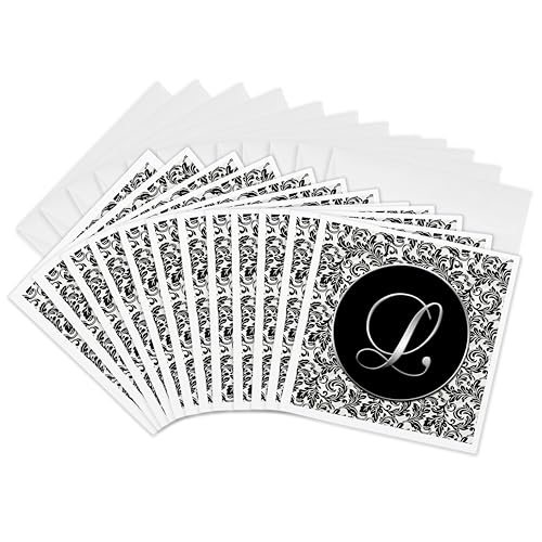 Carte de voeux Lettre L noir et blanc damas lot de 12 cartes 15x15cm 3drose