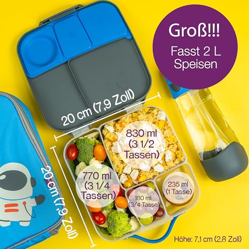 b.box Brotdose | Große Bento-Box mit 4 Fächern (2 auslaufsicher), herausnehmbarer Trenner, Gel-Kühlpack | Ideal für die Schule | Ab 3+… – Ansicht 6