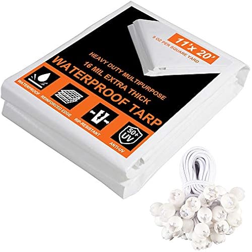 Thanaddo Heavy Duty Tarp 10x20 Ft Tarpaulin with 48 Free Ball Bungee Cords 8 Oz Per Square Yard Sunshades Depot 18 Mil Thick Cover Waterproof Canopy Tent Multi-Purpose Shelter with Grommets