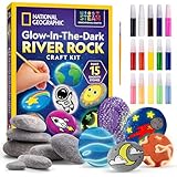 National Geographic Glow in The Dark Rock Painting Kit - Arts & Crafts Kit for Kids, Decorate 15 River Rocks with 15 Paints & Art Supplies, Kids Craft