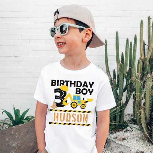 Custom 3rd Birthday Boy Toddler Shirt - Personalized Kids Name I'm Three 3 Years Old Construction Zone Backhoe Tractor Digger Outfit - Natural Toddler & Youth Boys Graphic Tee4