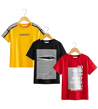 Dagcros Boys Half Sleeve Round Neck Cotton T-Shirts, Pack of 3