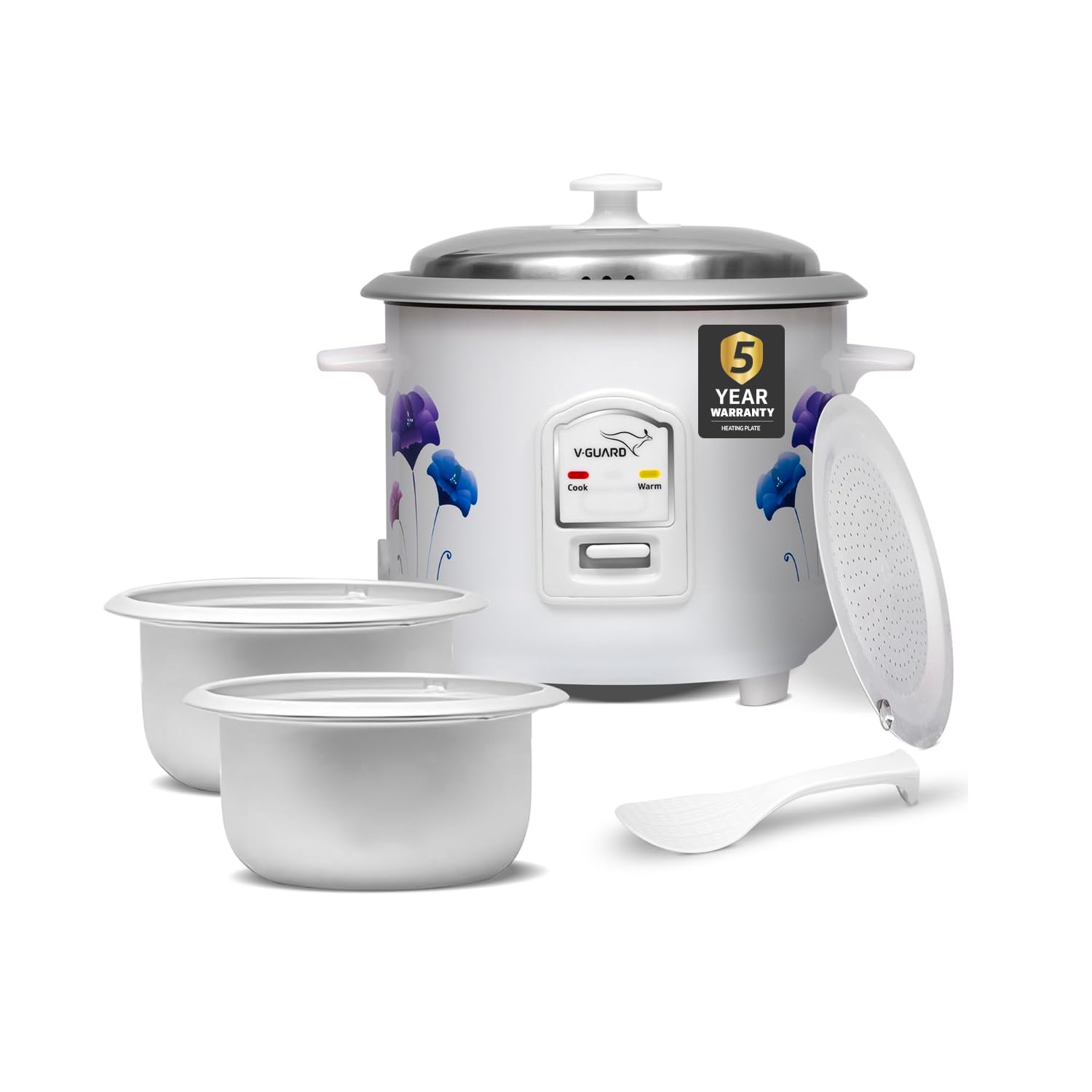 V-Guard VRC 1.0 C 1-Litre Electric Rice Cooker with 400 W Power, 2 Pots, Spatula, Rice Separator | 2-Year Product & 5-Year Heating Plate Coverage by V-Guard | Automatic Cooking with Double-Layered Body & Cool Touch Handles-image-11