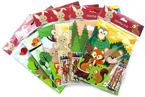 Woodland Animals Coloring Book Set with Crayons Party Favor, 12 Pack