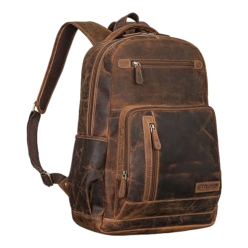 STILORD 'Hubertus' Zaino in Pelle per Donna e Uomo Laptop 15,6 Pollici Scuola Daypacks Borsa per Insegnanti Retro, Colore:calais - marrone
