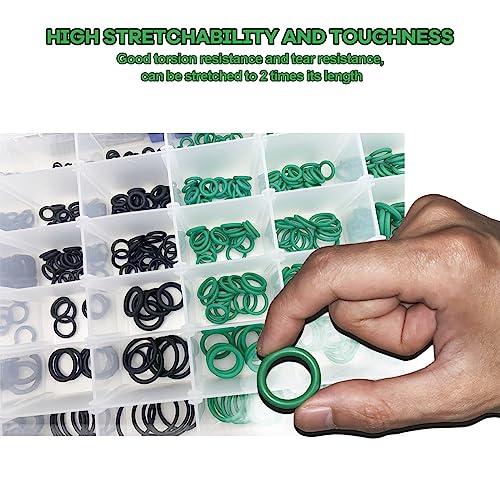 Boatsea 495pcs Rubber O Ring Kits 36 Sizes Sealing Gasket Washer Made of Nitrile Rubber, Automotive AC O-Rings Kit, O-Ring Assortment Set for Car Repair, Plumbing, Air or Gas Connections, Green&Black