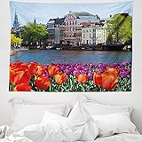 ABAKUHAUS Landschaft Wandteppich & Tagesdecke, Holland Amsterdam Wiev, aus Weiches Mikrofaser Stoff Wand Dekoration Für Schlafzimmer, 150 x 110 cm, Mehrfarbig