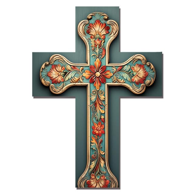 Wooden Vintage Cross for Wall Wood Plaque Wall Hanging Sign Rustic Cross Home Bar Cafe Kitchen Bathroom Living Room Decor 7x5in