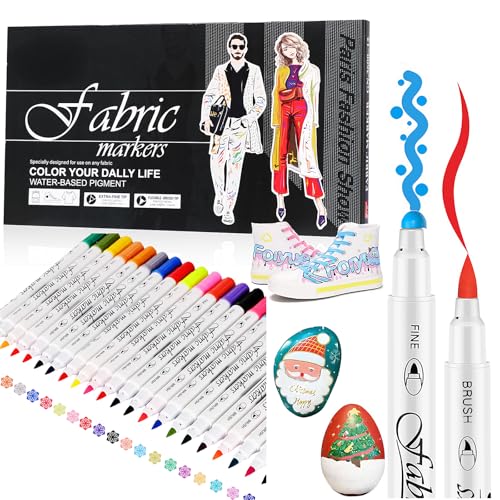 EFNHJF5 Lápices textiles de 24 colores, resistentes a la lavadora, lápices de pintura textil, marca de tela de doble punta, resistentes al lavado, tinte textil para camisetas, lápices de tela y bolsas