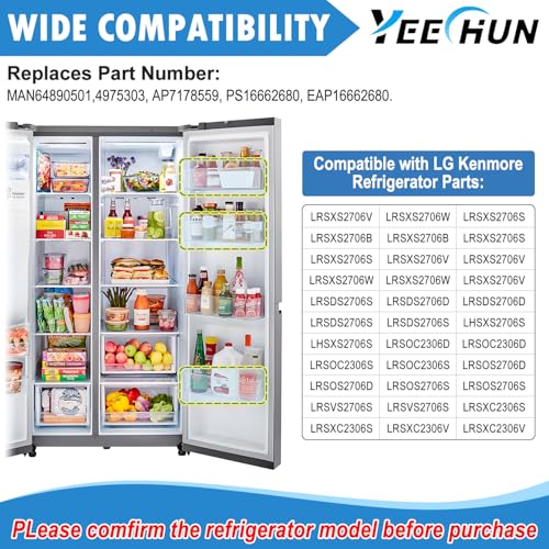 Image of UPGRADED MAN64890501 Refrigerator Door Bin Replacement,Compatible with LG Refrigerator Door Shelf Parts LHSXS2706S LRSOS2706S LRSXS2706W,For Kenmore Refrigerator Parts Door Basket 64890501
