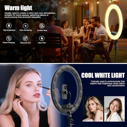 Image of Ring Light with Stand and Phone Holder, 19 inch Ring Light Tripod for iPhone, Professional LED Circle Light with 78 inch Tripod, Selfie Ringlight for Live Streaming, Makeup, Barber, Tiktok, YouTube, Black