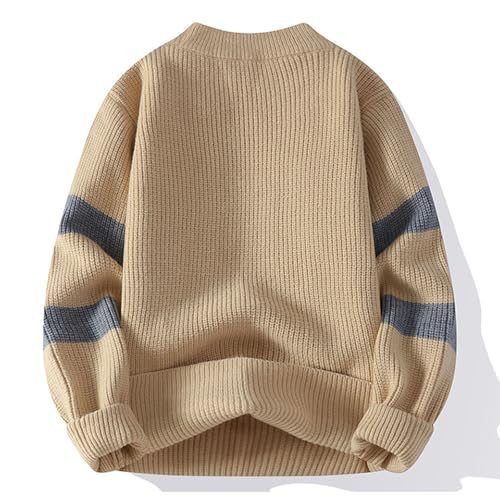 Cambkatl Men's Color Block Crewneck Sweaters, Cozy Winter Loose Fit Long Sleeve Casual Knitted Pullover Sweater Tops3