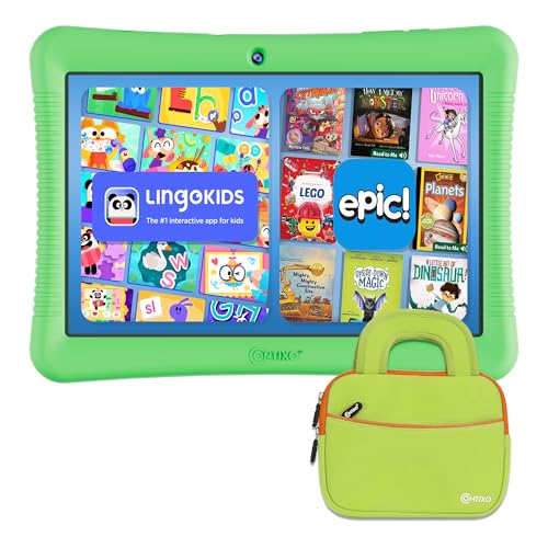 Image of Contixo K102 10 inch Kids Tablet Bundle - HD Learning Tablet & Sleeve Bag for Kids Ages 3-7, Includes Learning Educational Apps, Parental Controls, Android, Dual Camera - Green