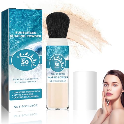 Protector Solar en Polvo Para la Cara con Brocha, Mineral Sunscreen Setting Powder SPF 50, Control de Aceite, Translúcido, Ligero, Transpirable y Duradero, Protección Solar para Todo Tipo de Pieles