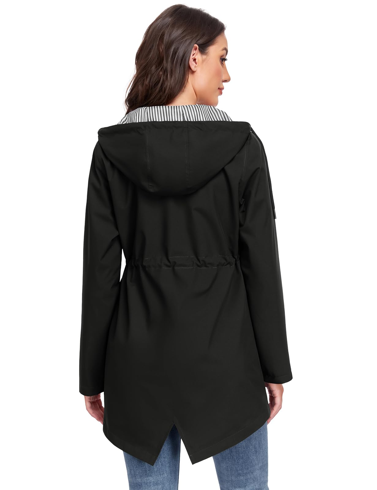 Yuson Girl Manteau Femme mi Saison Long Léger Manteau Parka Coupe Vent Élégante Veste de Printemps avec Capuche Cordon de Serrage Décontracté Blouson pour Printemps Eté et Automne