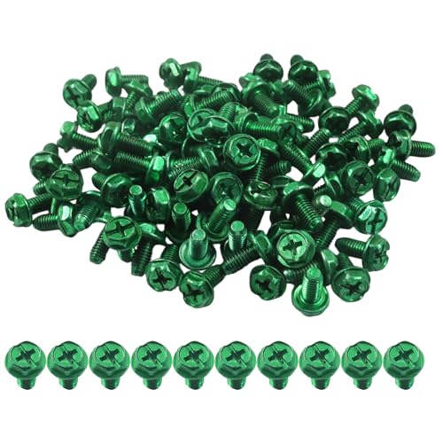 Aoserge 100 Pcs Green Ground Screws for Electrical Box 10-32 x 3/8 Inch Carbon Steel Hex Head Grounding Screws with Slotted Hex Washer Head Robust Corrosion-Resistant