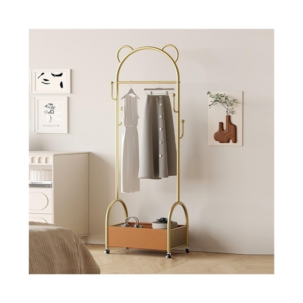 Dh2yjnbf3 Standing Bedroom Floor-standing Clothes Rack Movable Household Dirty Basket High-end Home Coat Hallway(Gold)
