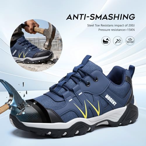 Image of Hogent Steel Toe Shoes for Men Lightweight Comfortable Non Slip Work Shoes Women Puncture Proof Safety Sneakers for Industrial Construction & Daily Life