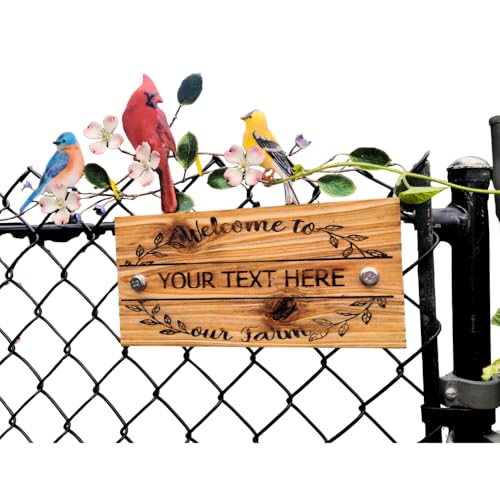 Custom Engraved Cedar Wood Garden Sign – Personalized Outdoor Chain-Link