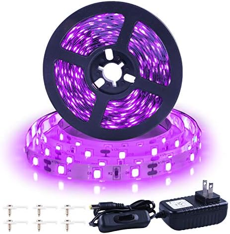 Ontesik 16.4ft LED Black Light Strip kit, 450 LEDs, 12V Flexible UV Black Light Installation, Family Bedroom, Party Wedding, Halloween, Dark Party, Non-Waterproof (16.4FT)