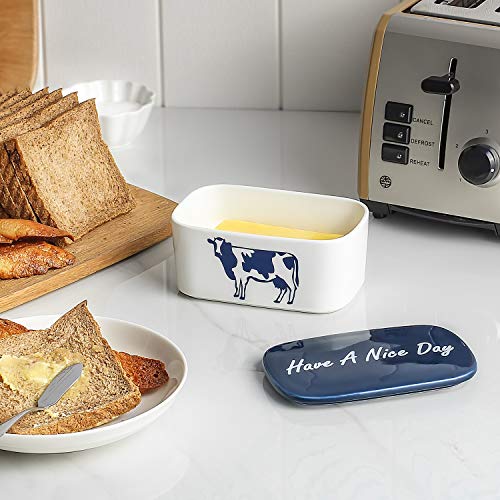 DOWAN Large Butter Dish Sealed Cow Butter Container with Lid, Wide
