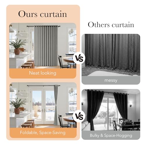 Image of RYB HOME Accordion Style Room Divider Curtain-100% Blackout Folding Accordion Curtain for Sliding Glass Door /Bedroom, Privacy Assurd Living Room /Office Drape 1 Panel with Tieback, W100 x L108, Grey