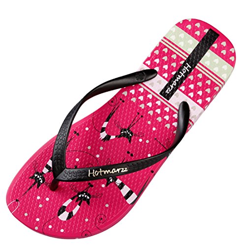 Hotmarzz Women's Cute Kitty Cat Beach Slippers Summer Flat Sandals Flip Flop Size 3 B(M) US / 34 EU / 35 CN, Rose red