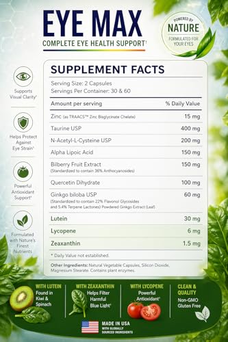 Image of Dr. Nandi Eye Max - Lutein, Zeaxanthin & Lycopene - Vision & Macular Health Support - 60 Capsules