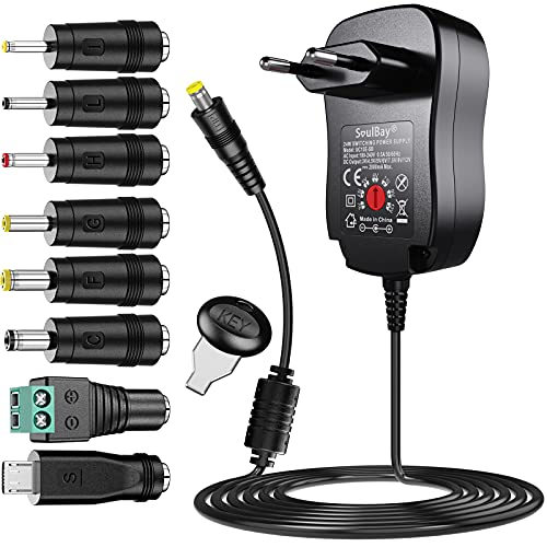 [Verbesserte Version] SoulBay 24W Universal AC/DC Adapter Schaltnetzteil Ladegerät mit 8pcs Steckers,enthält Micro USB Stecker für 3V bis 12V Haushalts Elektronik und LED Streifenlichter - 2000mA max Cover