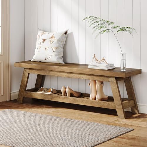 Tribesigns 55" Wood Entryway Bench with Shoe Storage, Large 2-Tier