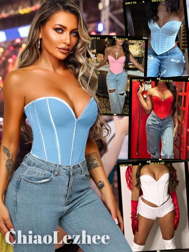 Image of ChiaoLezhee Heart Corset Top For Women, Sexy Concert Outfits Going Out, Strapless Crop Top, Overbust Bustier