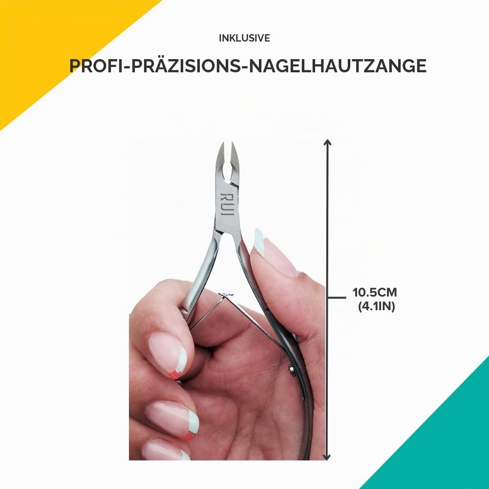 Rui Smiths Pro Edelstahl 8-teiliges Maniküre-Set für Zuhause und Nagelsalons mit professioneller Präzisions-Nagelhautzange und Metallschieber Style No. 105