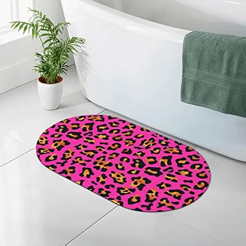 AXETVSOK Bath Rug 50 x 80 cm, Pink Cheetah Print Bath Mat for Bathroom,Tub and Shower Cover
