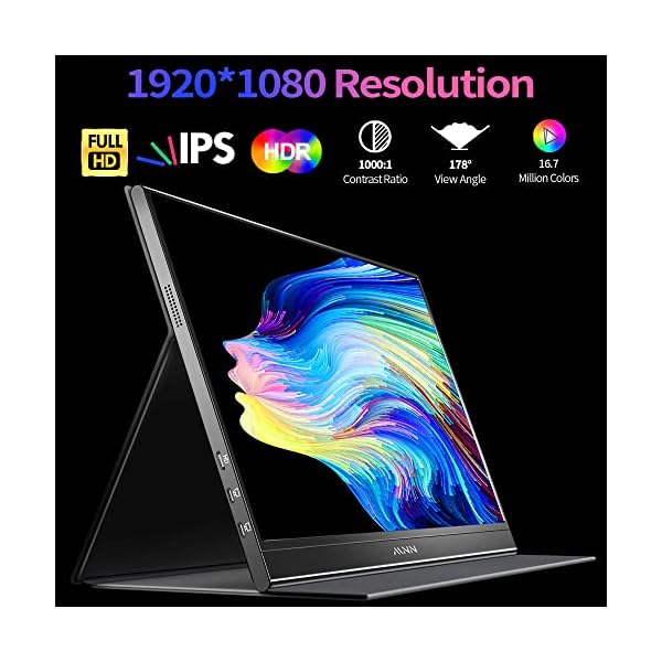 MNN Portable Monitor 15.6inch FHD 1080P USB C HDMI Gaming Ultra-Slim IPS Display w/Smart Cover & Speakers,HDR Plug&Play, External Monitor for Laptop PC Phone Mac (15.6'' 1080P) - Image 3