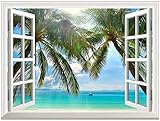 wall26 Removable Wall Sticker/Wall Mural - Beautiful Sunny Beach on a Tropical Island with Palm Trees | Creative Window View Home Decor/Wall Decor - 24
