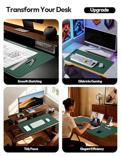 Image of YSAGi Leather Desk Pad Protector, Office Desk Mat, Large Mouse Pad, Non-Slip PU Leather Desk Blotter, Laptop Desk Pad, Waterproof Desk Writing Pad for Office and Home (Seafoam Green, 23.6 inch x 13.8 inch)