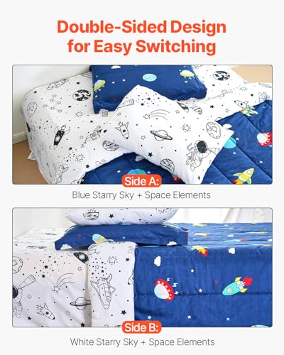Image of VEVOR 5 Pieces Comforter Set, Twin Bedding Sets with 1 Comforter, 1 Flat Sheet, 1 Fitted Sheet, 2 Pillowcases, Soft Microfiber & Space Printed, Bedding Comforter Sets