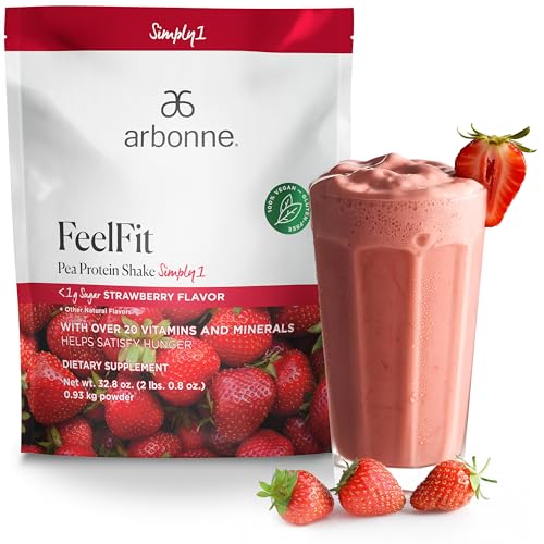 Arbonne FeelFit Pea Protein Powder – Strawberry Flavored Vegan Protein Powder – Plant-Based Nutrition Supplement for Smoothies, Shakes & Post-Workout Recovery Support – 30 Servings