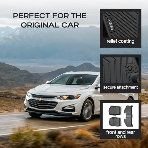 Compatible with Chevrolet Malibu 2022 – Custom Fit Floor Mats, 2-Row All-Weather TPE Car Mats Full Set – Waterproof, Odorless, Non-Slip, Easy to Clean, Durable Automotive Liners