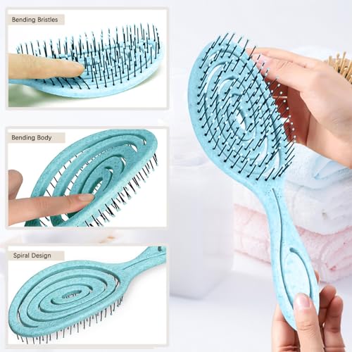DHinkyoung 2Pcs Hair Detangling Brushes with Bending Bristles, Unique Spiral Hairbrush,Anti Static Hair Straightening Brush Gift, Comfortable Massage Brush for Women Men Wet Dry (Pink+Blue) - Image 4