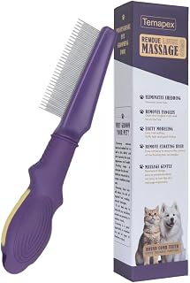 Temapex Pet Grooming Comb for Dogs & Cats - Long & Short Stainless Steel Teeth, Non-Slip Anti-Static Handle for Shedding & Detangling