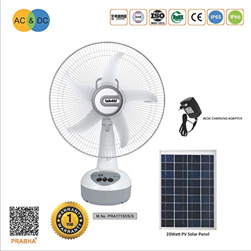 Image of Prabha We4U 12V ACDC Rechargeable Table Fan with 18W PV Solar Panel Module & ACDC Adapter (16Inch, grey)