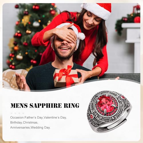 7×9mm Oval Cut Blue Topaz/Ruby/Emerald/Black Onyx Ring for Men 925 Sterling Silver Vintage Style Gemstone Handmade Men’s Ring for Dad Father Adjustable Size 74