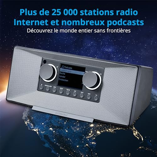 MEDION Radio Internet avec Dab+ P85333 (WLAN, FM, Spotify Connect, Amazon Music, DLNA, USB, Prise Casque, AUX, Sortie Ligne stéréo RCA, minuteur de Veille) Gris