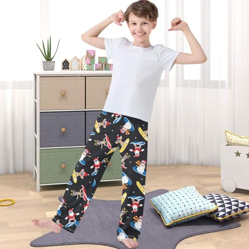 Boy's Lounge Pants Christmas Man Reindeer Ski Kids Jogger Pants Elastic Waist Long Bottoms with Pockets 6-14 Years4