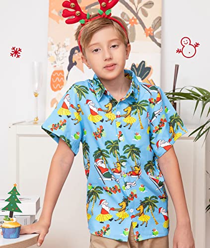 uideazone 5-12 Years Boys Ugly Christmas Hawaiian Shirt Button Down Short Sleeve Tropical Santa Shirts4