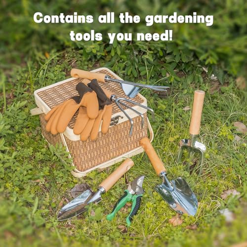 SOTTOG 8 Piece Heavy Duty Gardening Hand Tools Set with Bamboo Gift Box Pruning Shears, Weeder and Heavy Duty Stainless Steel Gardening Tools with Wooden Handles - Ideal Gardening Gift for Women - Image 3