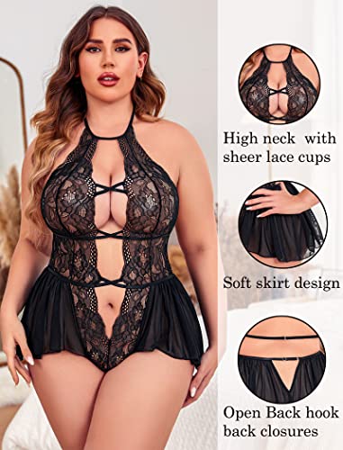 Avidlove Womens Plus Size Lingerie Lace Bodysuit Teddy Deep V One Piece Lace Babydoll4